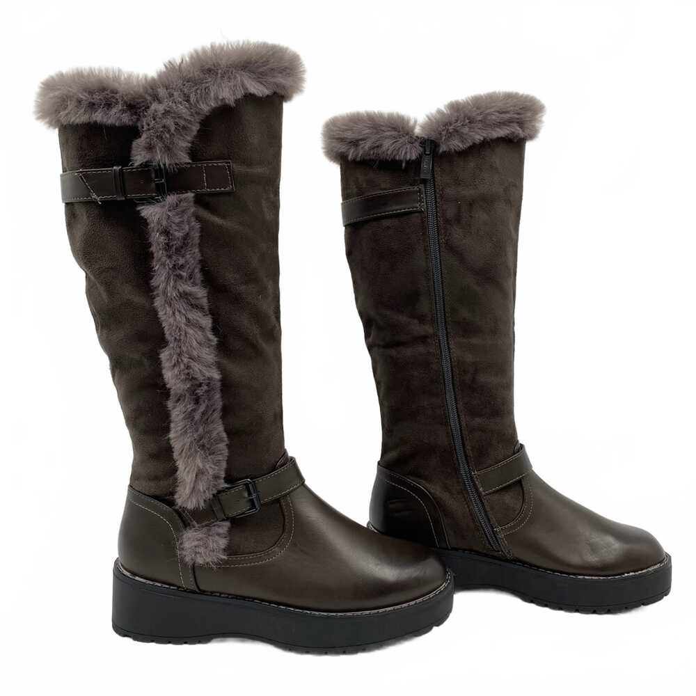 Wanted Gray Faux Fur Trim Platform Knee-High Boots | Women’s US8
